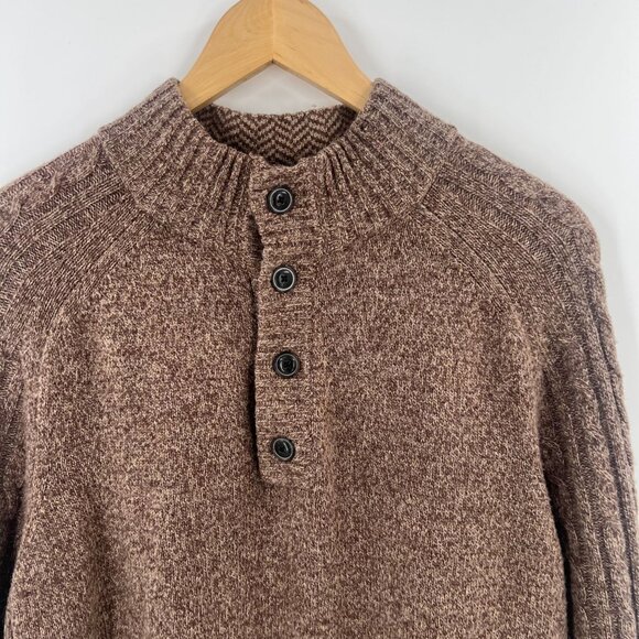 Jos A Bank 1905 Men's L Heather Brown Wool Blend Button Mock Neck Ribbed Sweater - Picture 6 of 7